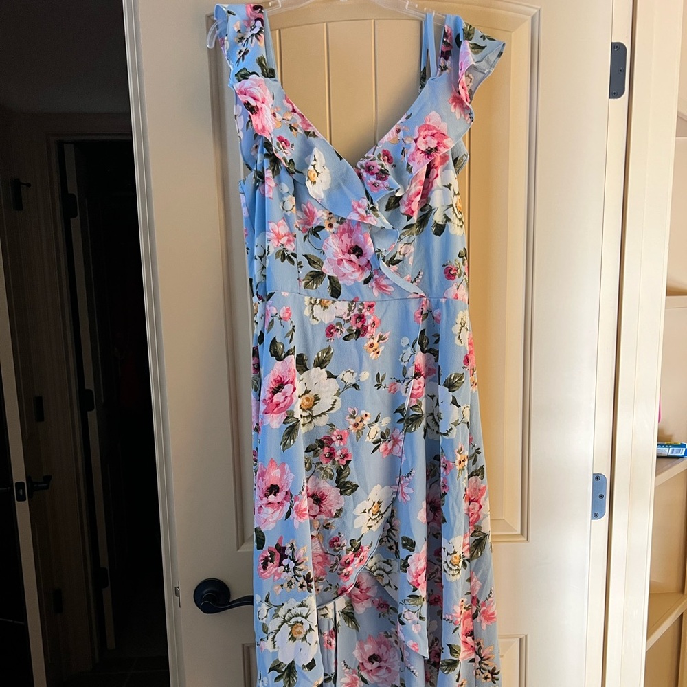 IZ Buyer Blue Flowered High Low Dress XXL